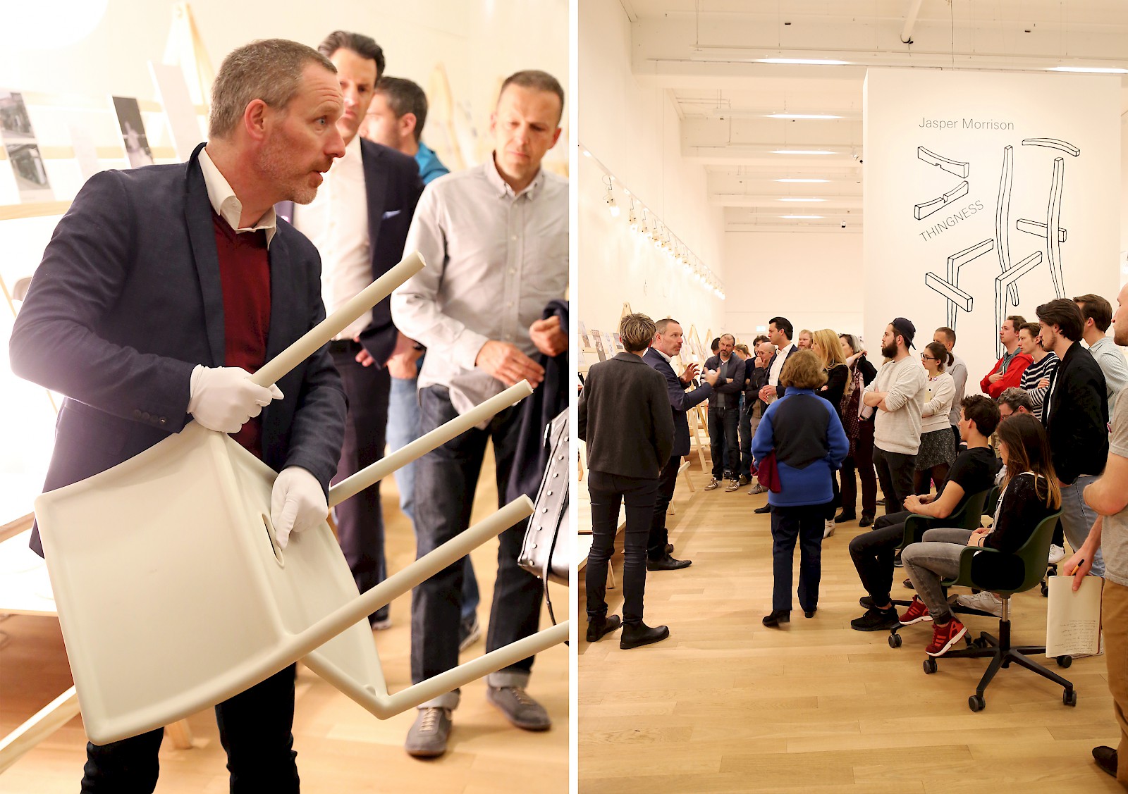 Fiona Knecht, Museum für Gestaltung am 20. April 2016, Christian Brändle zeigt der Gruppe den «Air Chair», ©VID/ZHDK 2016